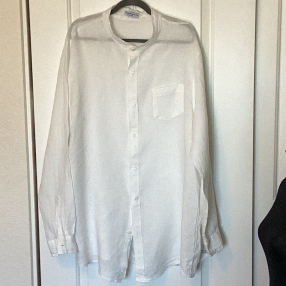 Men’s Mao Collar Shirt XXL LINEN WHITE